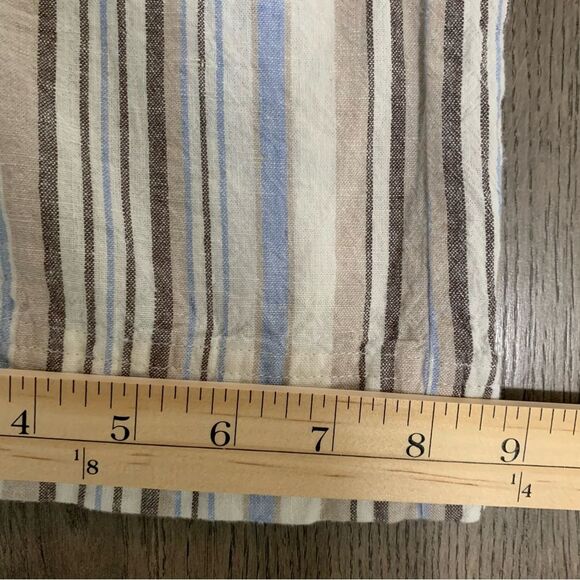 LAND N SEA PANTS WOMEN’S MEDIUM STRIPE CREAM BLUE BROWN 55% LINEN BLEND. - Picture 16 of 16
